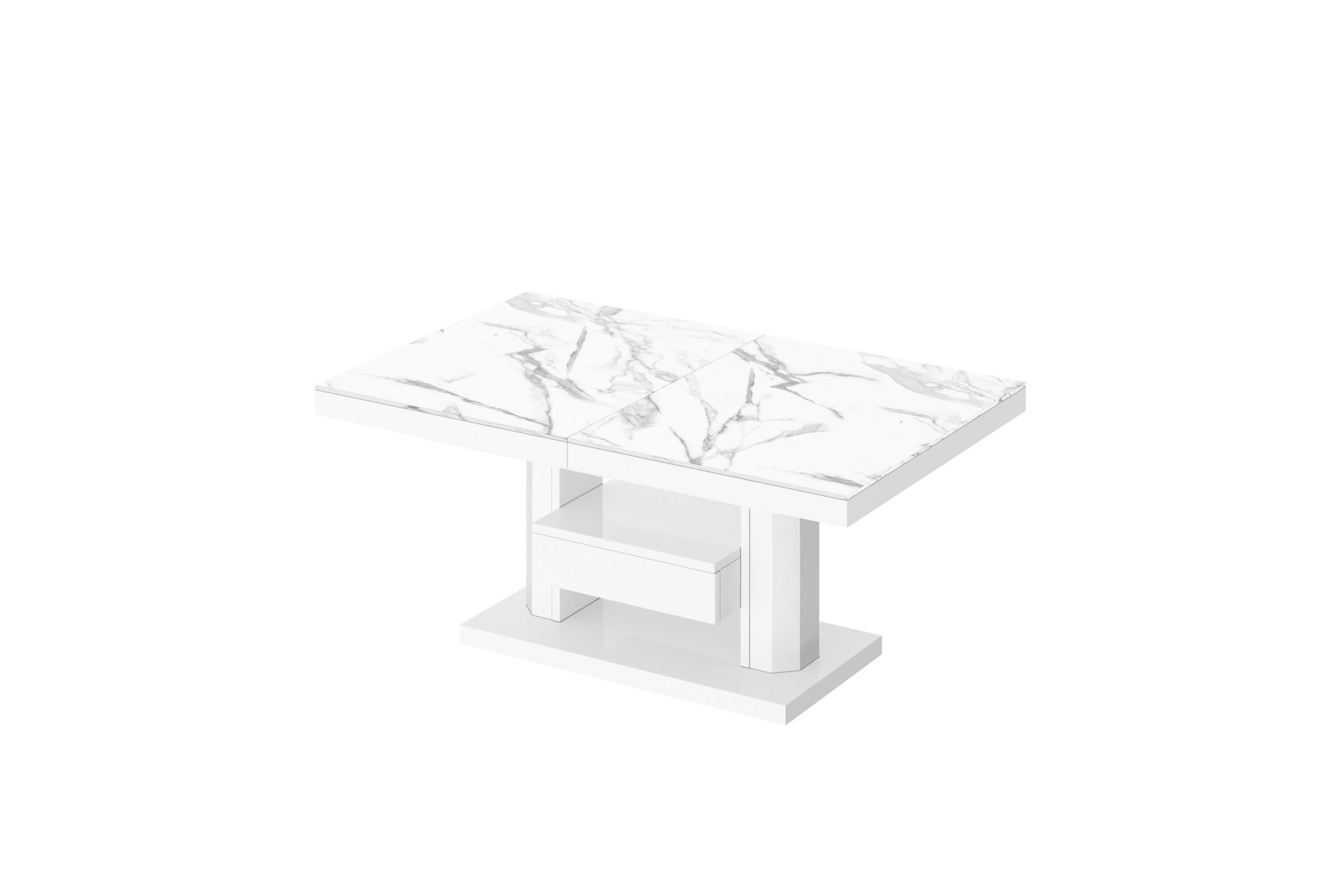 designimpex COUCHTISCH Weiß Hochglanz, Creme 120cm × 75cm × 56cm