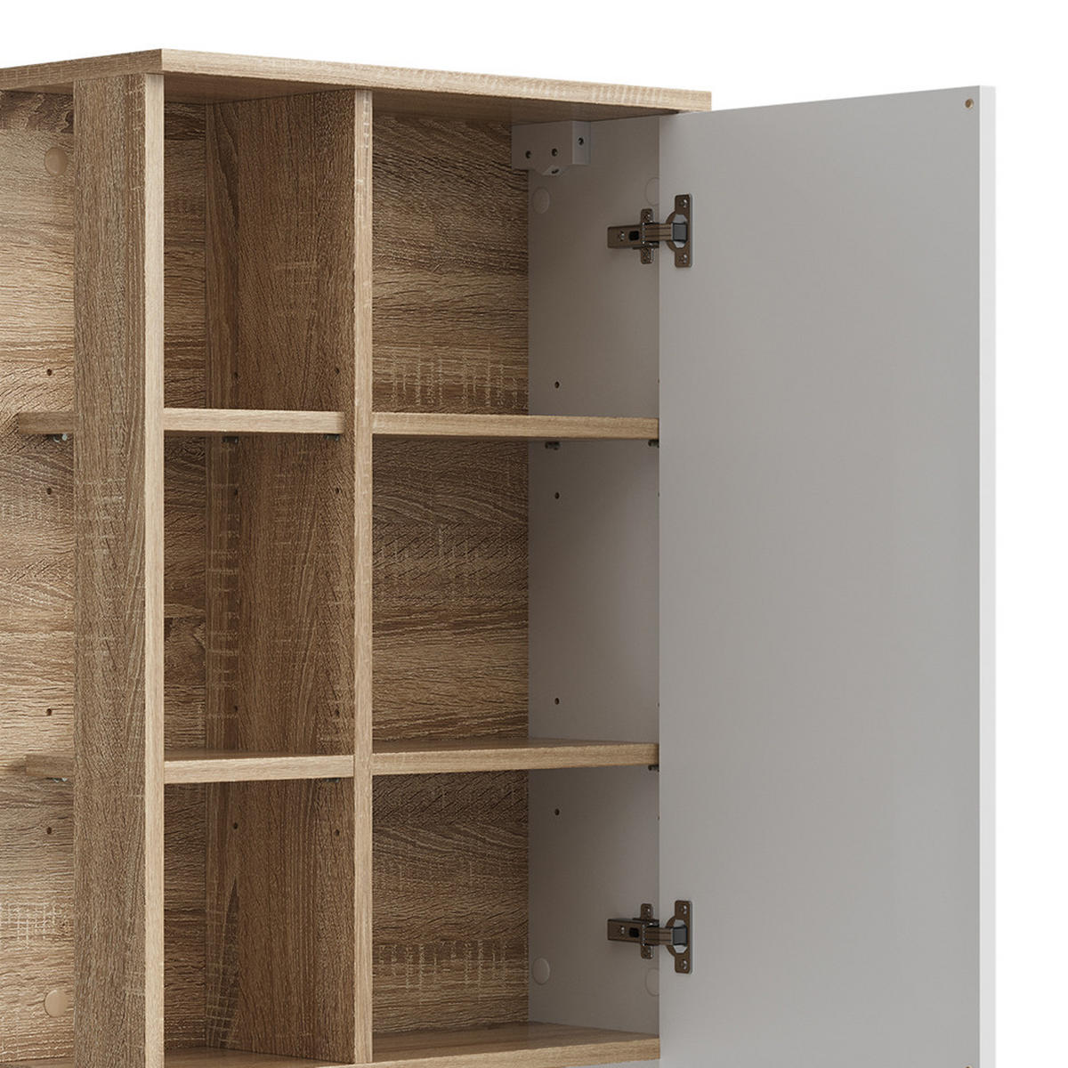 BADSCHRANK Karen Sonoma/Weiß 50 x 75 cm mit Tür und offenen Fächern - Weiß/Sonoma Eiche, Holzwerkstoff (50/75/20cm) - Vicco