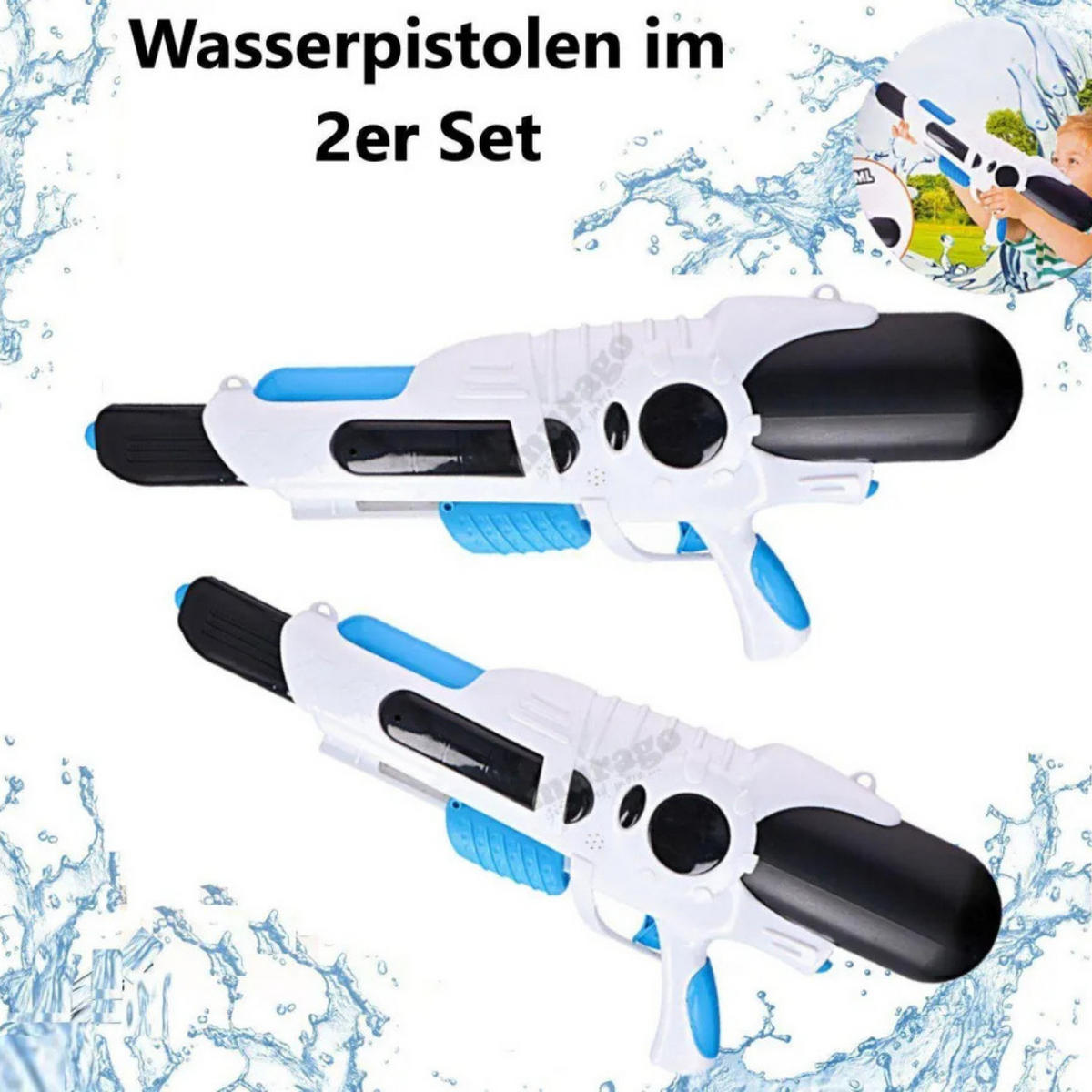 WASSERPISTOLE XXL 2er Set 66 cm Bunt, Wasserblaster, Wasserspielzeug, Poolspielzeug, Strandspielzeug, Gartenspielzeug, Outdoor Spielzeug, Sommer - Schwarz/Weiß, Kunststoff (70/30/15cm) - Sena
