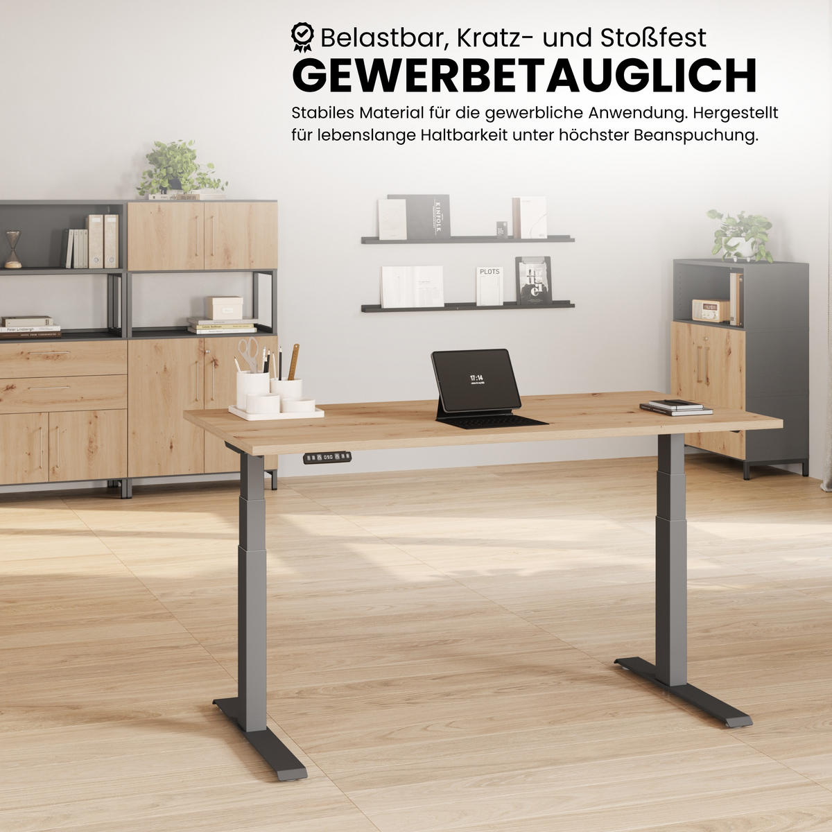 SCHREIBTISCH elektrisch XDKB 80/140/74 cm in Weiß/Graphitfarben - Graphitfarben/Weiß, Holzwerkstoff (80/140/74cm) - bümö