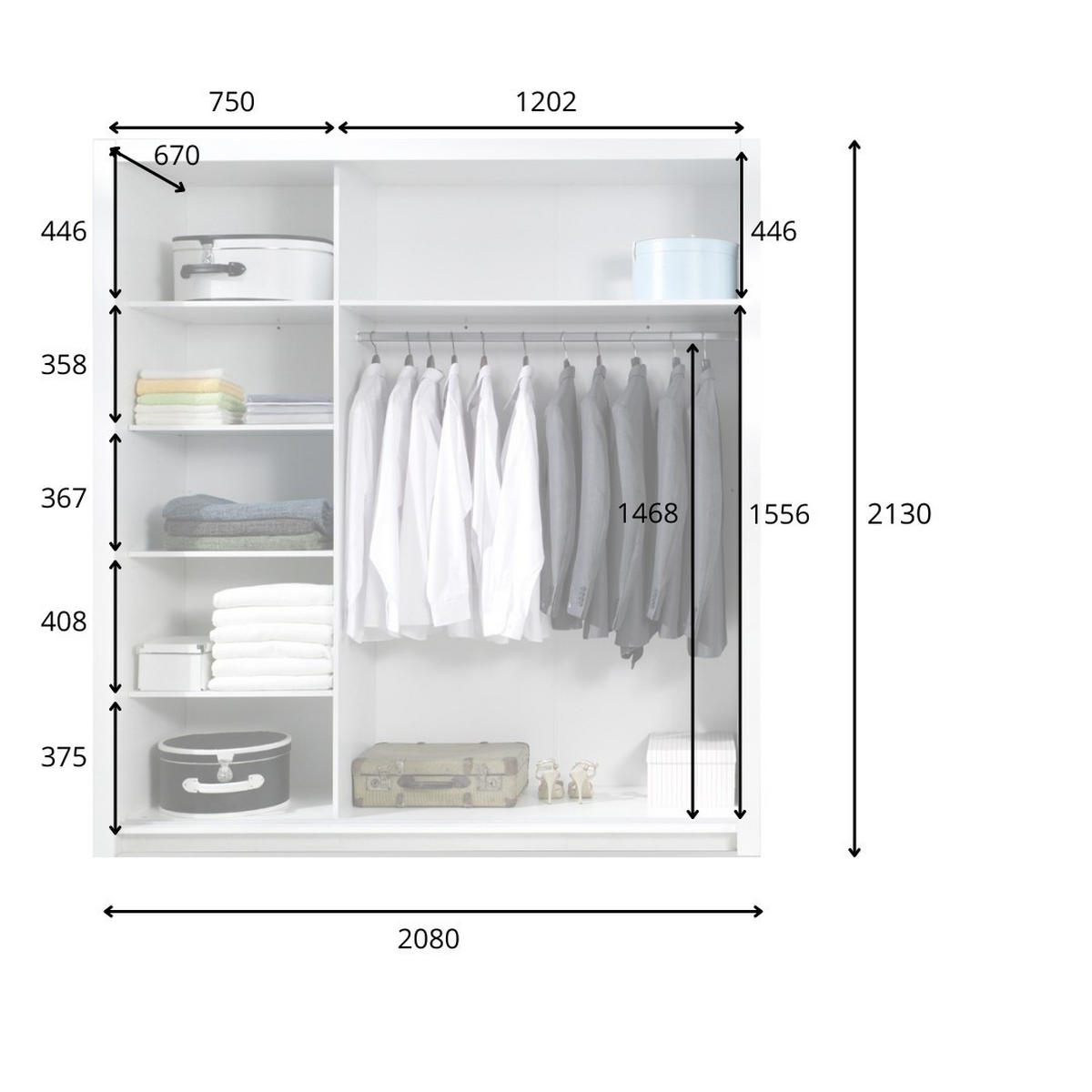 SCHWEBETÜRENSCHRANK ELDRI 208/212,5/67cm 3-türig mit Spiegel Weiß - Weiß, Holzwerkstoff (208/212.5/67cm) - MASSENO