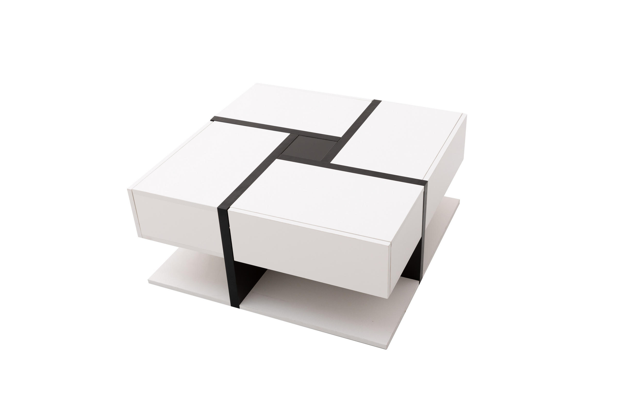 COUCHTISCH, quadratisches Design, Hochglanzoberfläche mit 4 Schubladen, 78/78/36 cm, Weiß und Schwarz - Weiß, Holzwerkstoff (78/78/36cm) - Redom