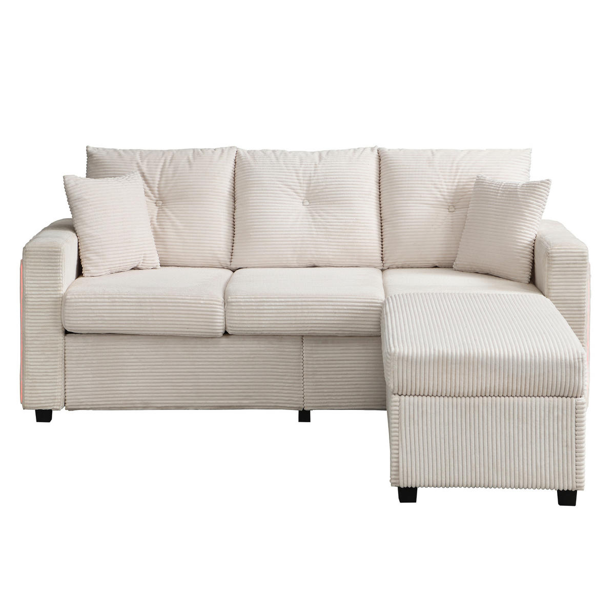ECKSOFA 184/182,5/85,5 cm beige aus Cordstoff mit LED-Beleuchtung und flexiblem Hocker - Beige, Kunststoff (84.5/184cm) - OKWISH
