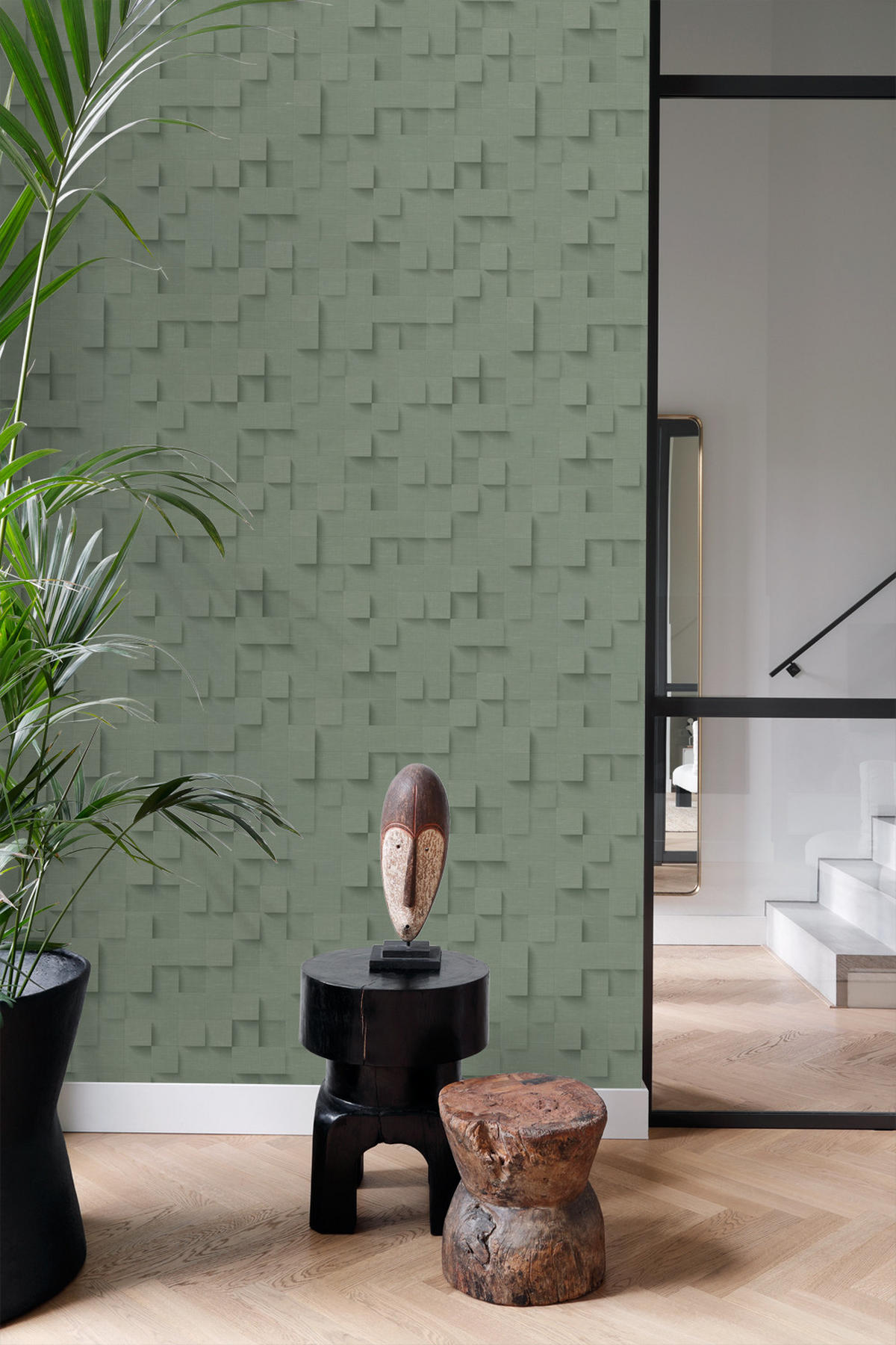 TAPETE 3D-Würfel 50 x 900 cm - Grün, Papier (50/900cm) - Origin Wallcoverings