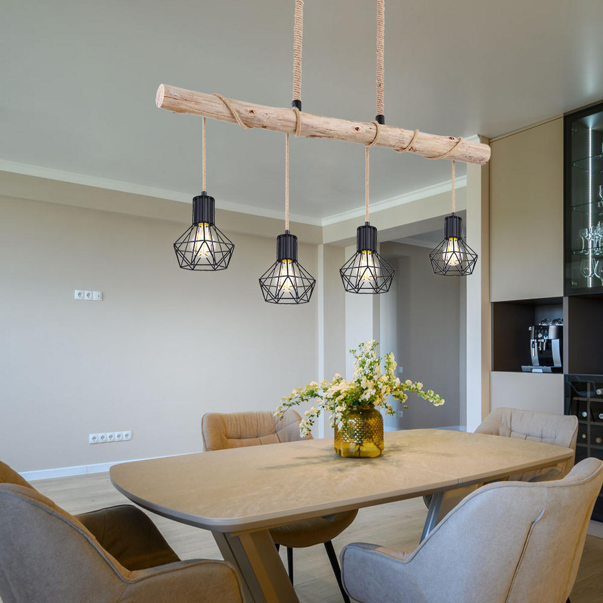 HÄNGELEUCHTE Metall Braun Holzoptik - Braun, Holz (100/15/120cm) - Globo Lighting