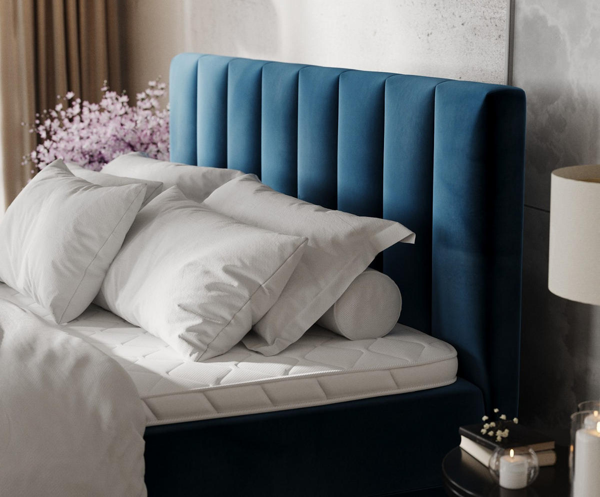 BOXBETT Lusso 140/200 cm Dunkelblau im Kronos Stoff - Schwarz/Dunkelblau, Holz/Holzwerkstoff (140/200cm) - AltaBeds