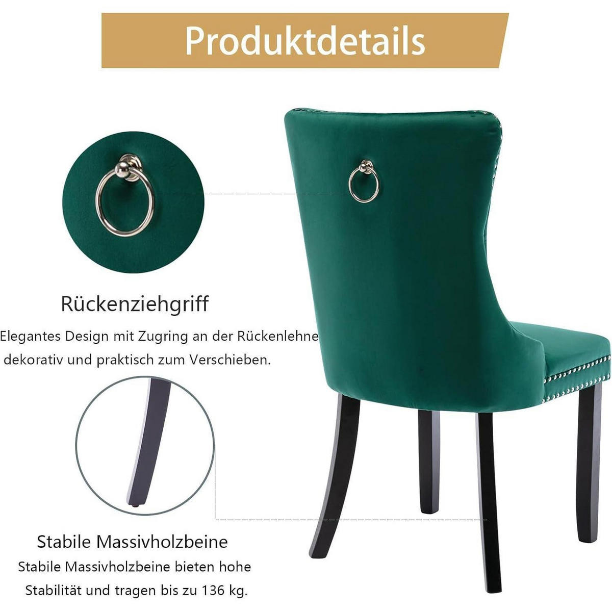 ESSZIMMERSTUHL 2er-Set Samt Grün mit Massivholzbeinen - Grün, Textil (50/95.2/62cm)