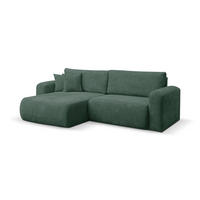 ECKSOFA Roma, Eckcouch in L-Form mit Schlaffunktion und Bettkasten, Farbe: Grün, Cordstoff, Ottomane Universal - Grün, Textil (244/142cm) - VENASI MÖBEL