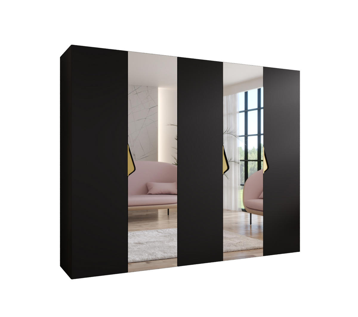 DREHTÜRENSCHRANK 202/250/52 5-türig - Goldfarben/Schwarz, Holz/Metall (250/202/52cm) - Abiks Möbel