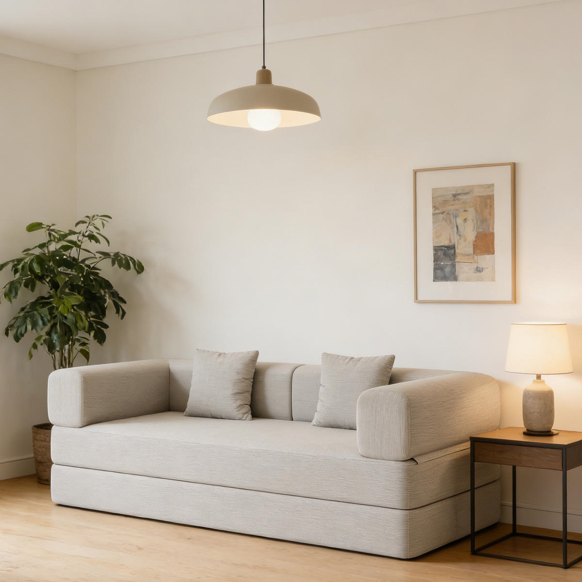 SOFA-BETT 3-Sitzer aus Corduroy Off White - Weiß, Kunststoff (100/70/200cm) - Meubliv