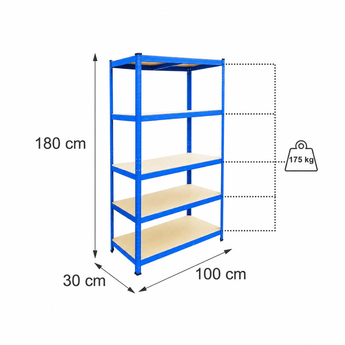 RAFT Albastru greu 5 polițe - multicolor, material plastic/compozit lemnos (100/180/30cm) - Relaxdays