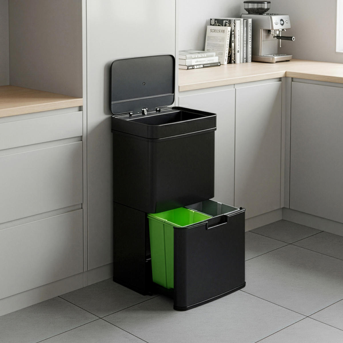 ODPADKOVÝ KOŠ S SENZOREM Venna - černá, kov/plast (31.5/82.5/42cm) - [en.casa]