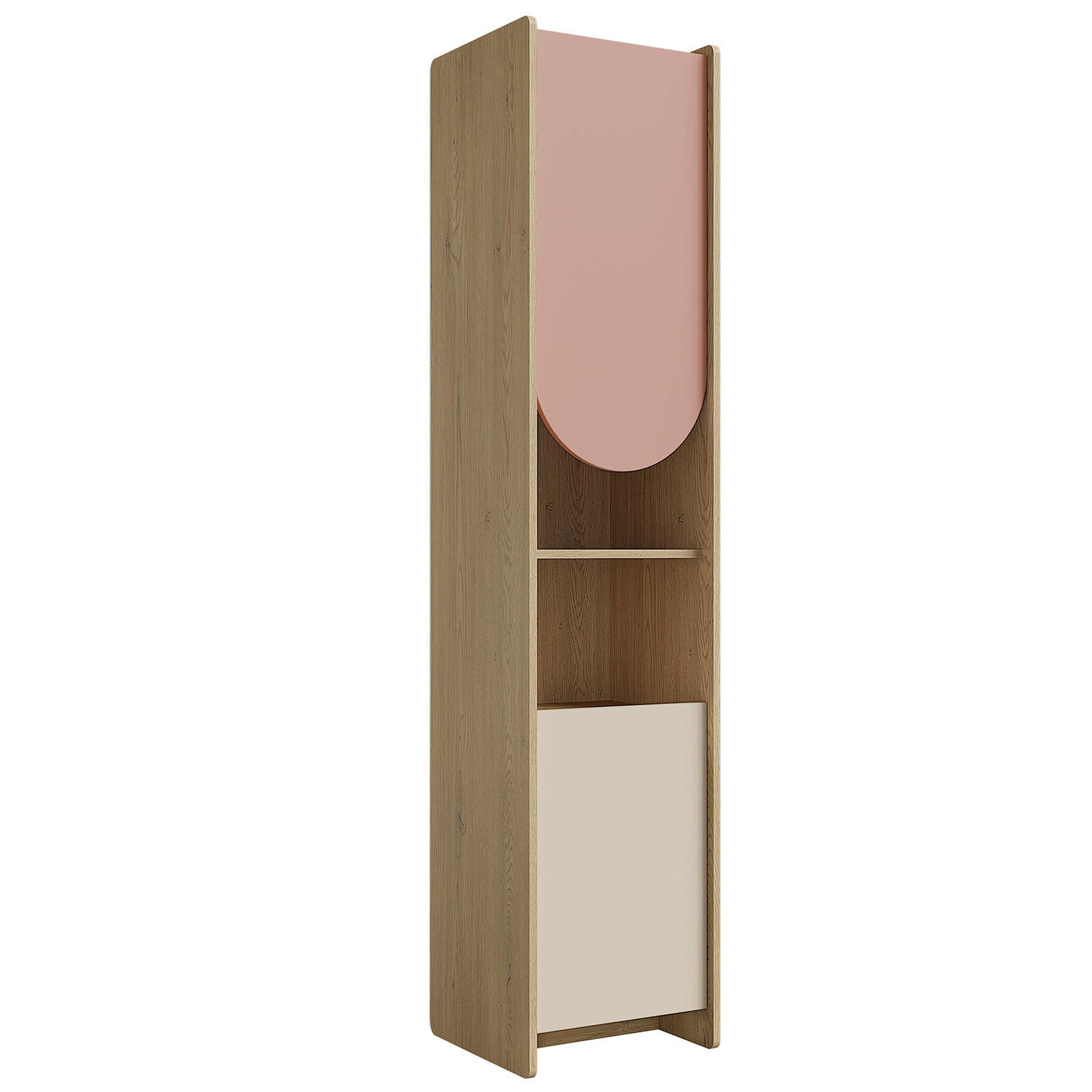 BÜCHERREGAL Lena mit 2 Türen und offenem Fach, 43 cm, für Jugendliche, Eiche Cremona/Macadamia/Puderrosa, Links - Eichefarben/Beige, Holzwerkstoff (43/198/40cm) - Beautysofa