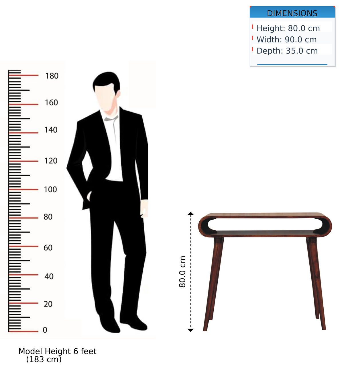 KONSOLENTISCH aus 100% massivem Mangoholz - Kastanienfarben/Messingfarben, Holz/Metall (35/90/80cm) - Artisan Furniture