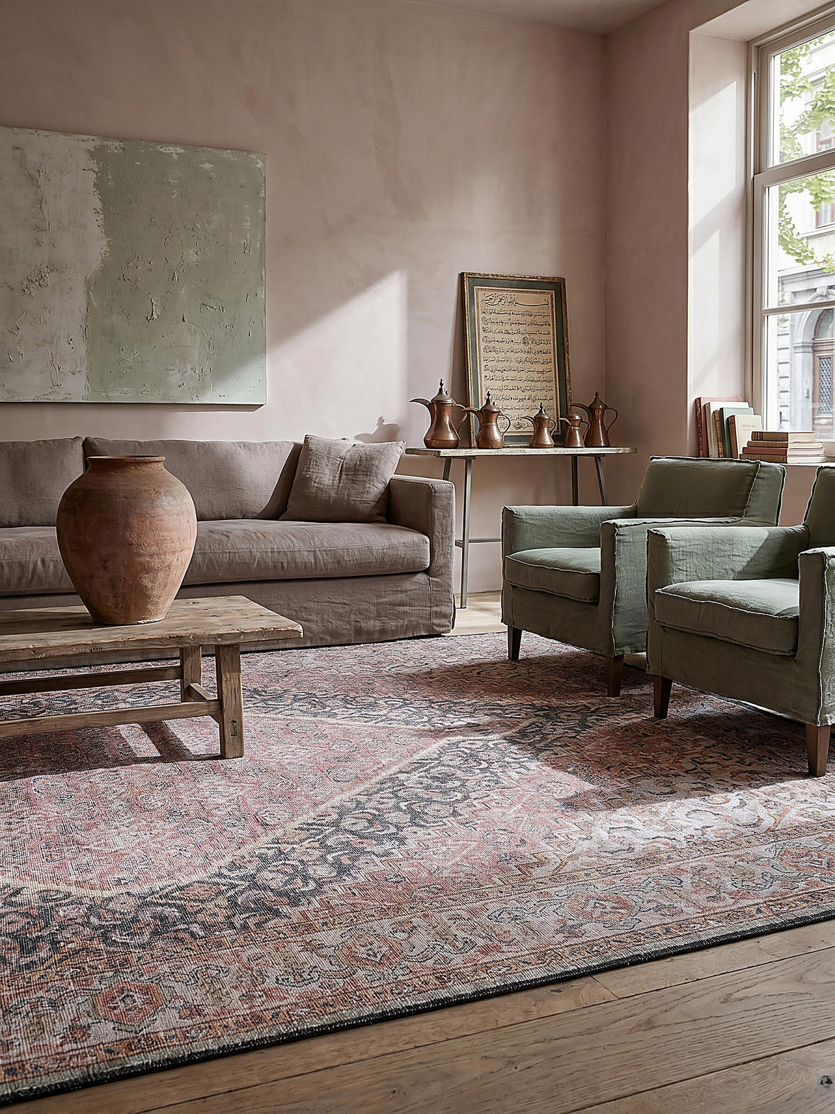 TEPPICH Waschbar HURST, orientalisch mit Medaillon, Rosa, 190 x 290 cm - Rosa, Textil (190/290cm) - KADIMA DESIGN