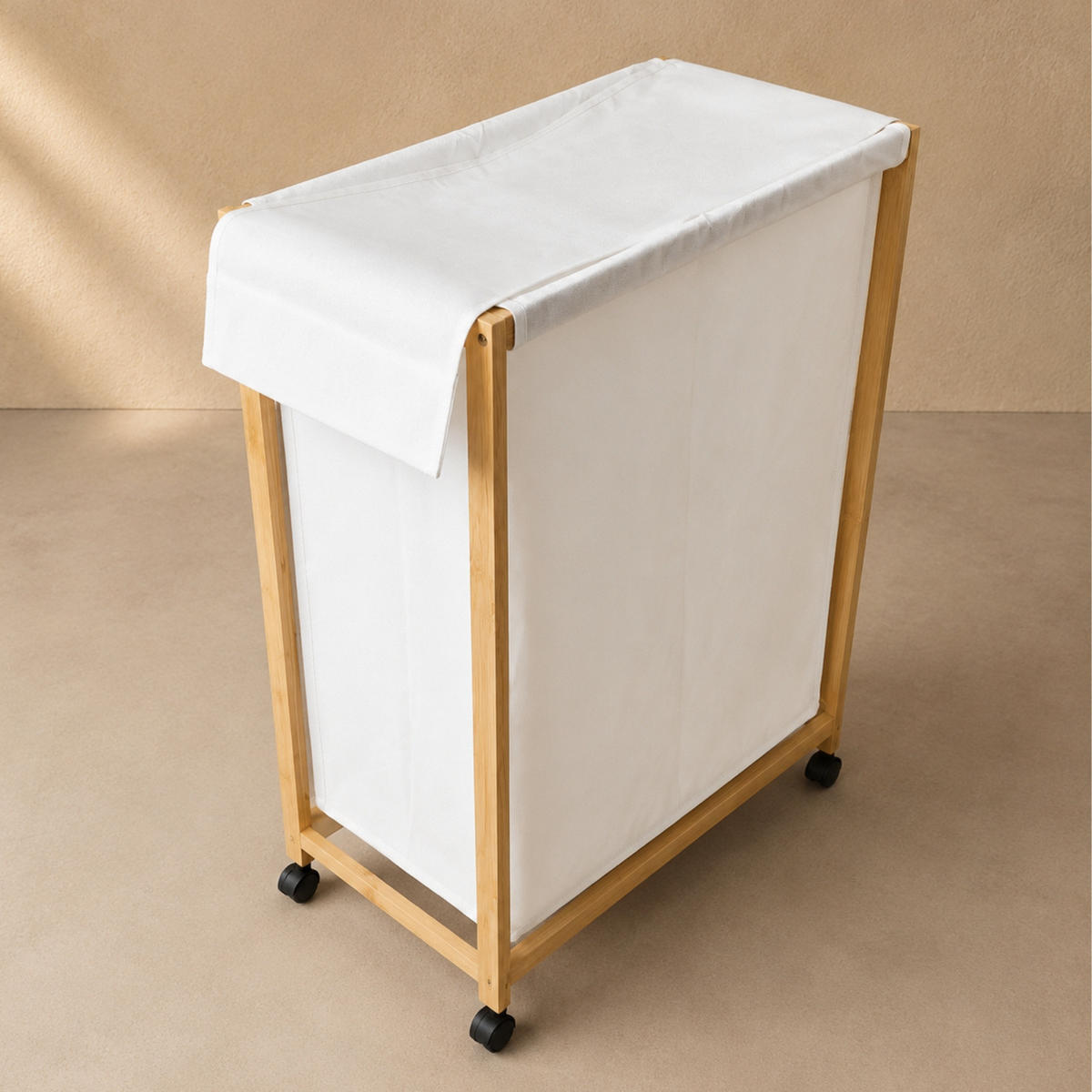 WÄSCHEKORB aus Bambus mit Rollen 55/28/80 cm - Beige, Naturmaterialien (28/80/55cm) - NUXIO