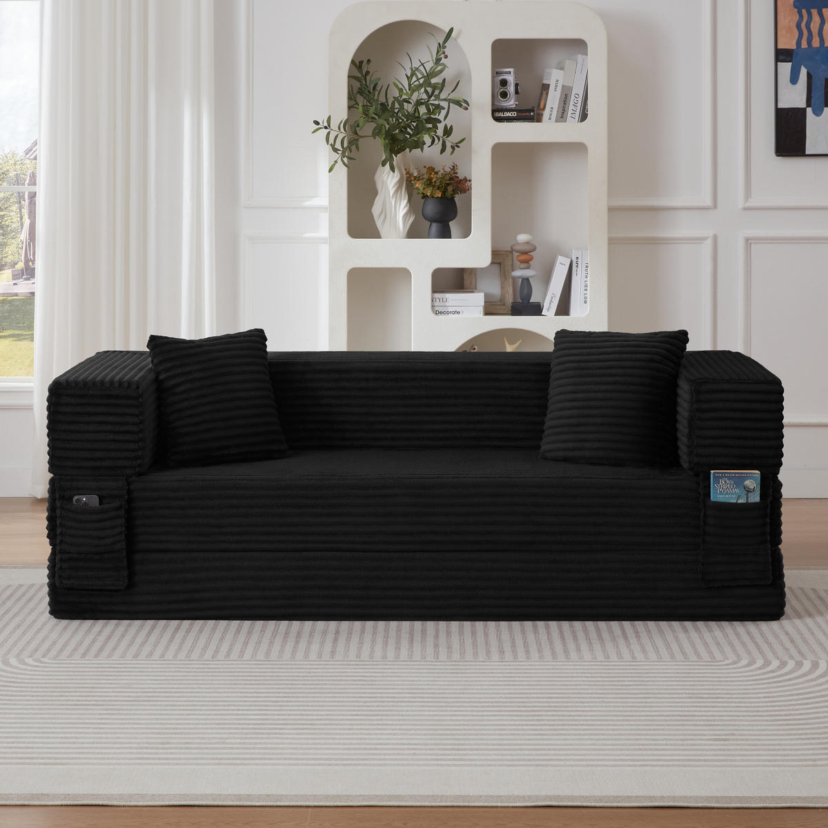 SOFA umwandelbar zum Bett Cord Schwarz - Schwarz, Kunststoff (76/60/200cm) - Meubliv