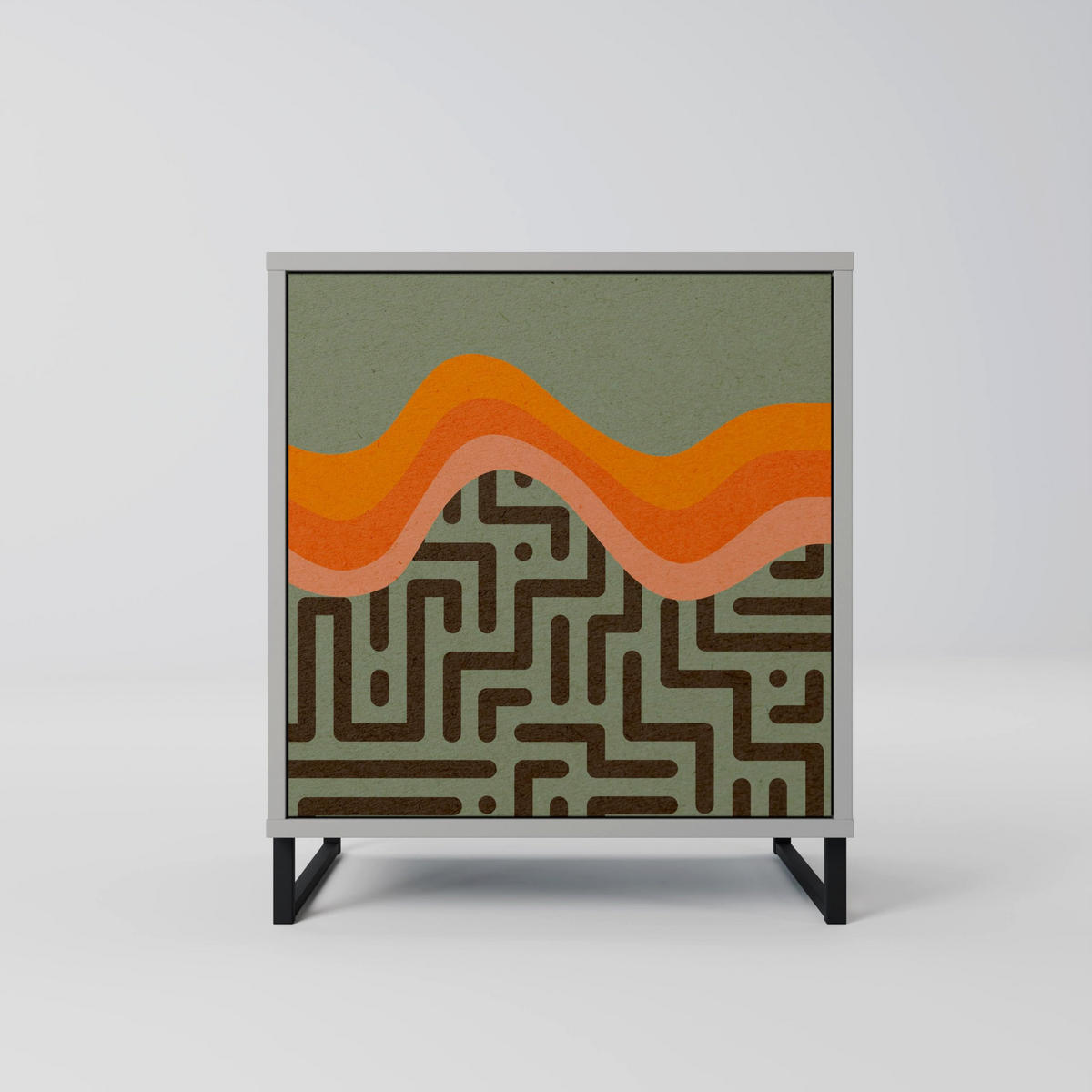 SIDEBOARD SIMPLE SOLUTIONS, Grau, 57,5x42x72,5 cm, Schwarze Metallfüße - Multicolor/Schwarz, Holzwerkstoff/Metall (57.5/72.5/42cm) - SpaceRebels