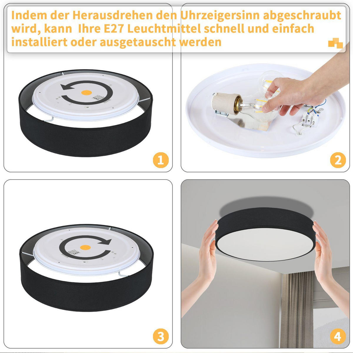 LED-DECKENLEUCHTE Kelsar 38.0/38.0/10.5 cm - Schwarz, Textil (38/38/10.5cm) - ZMH