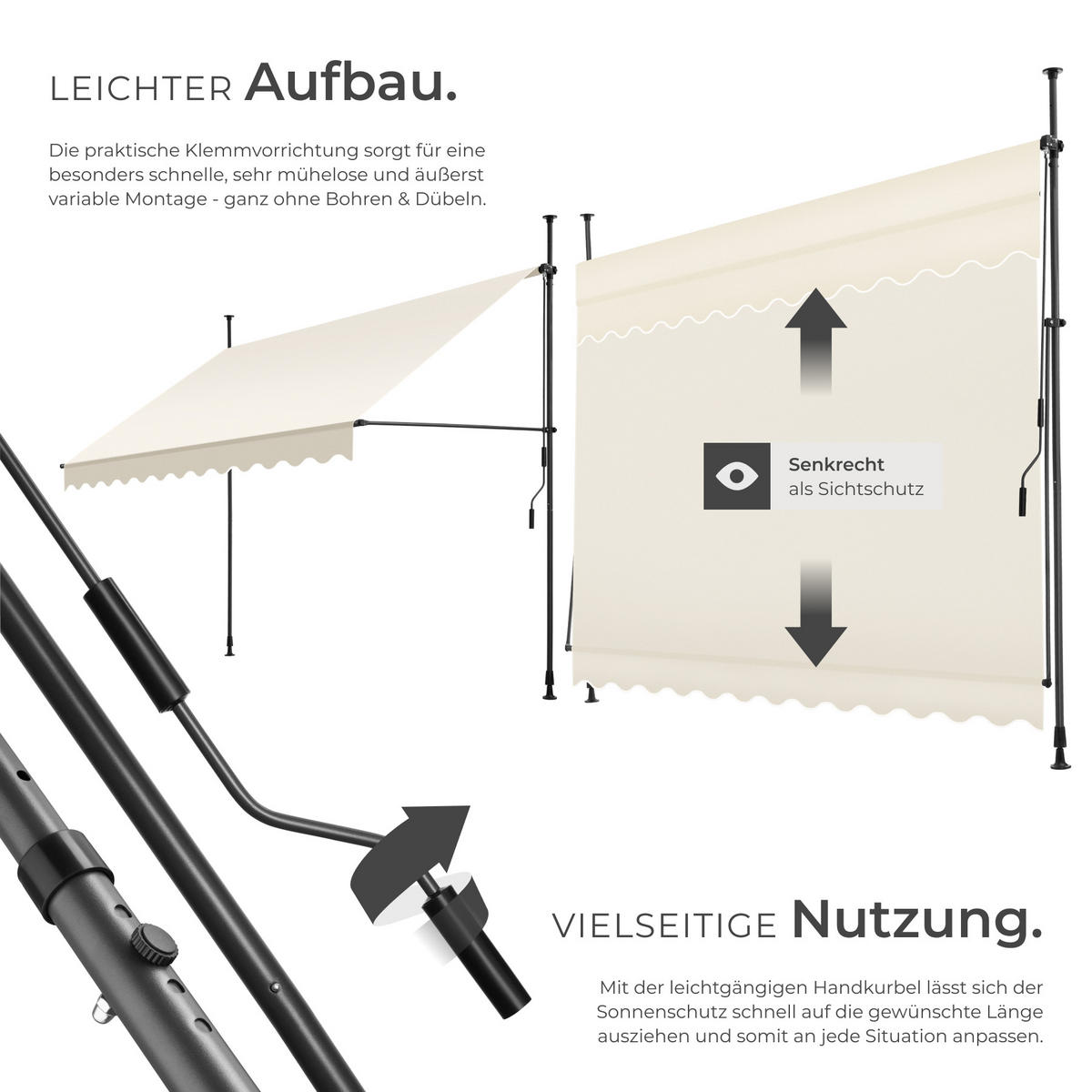 KLEMMMARKISE ,einfache Montage,beige - Beige, Kunststoff (300/304/180cm) - tectake