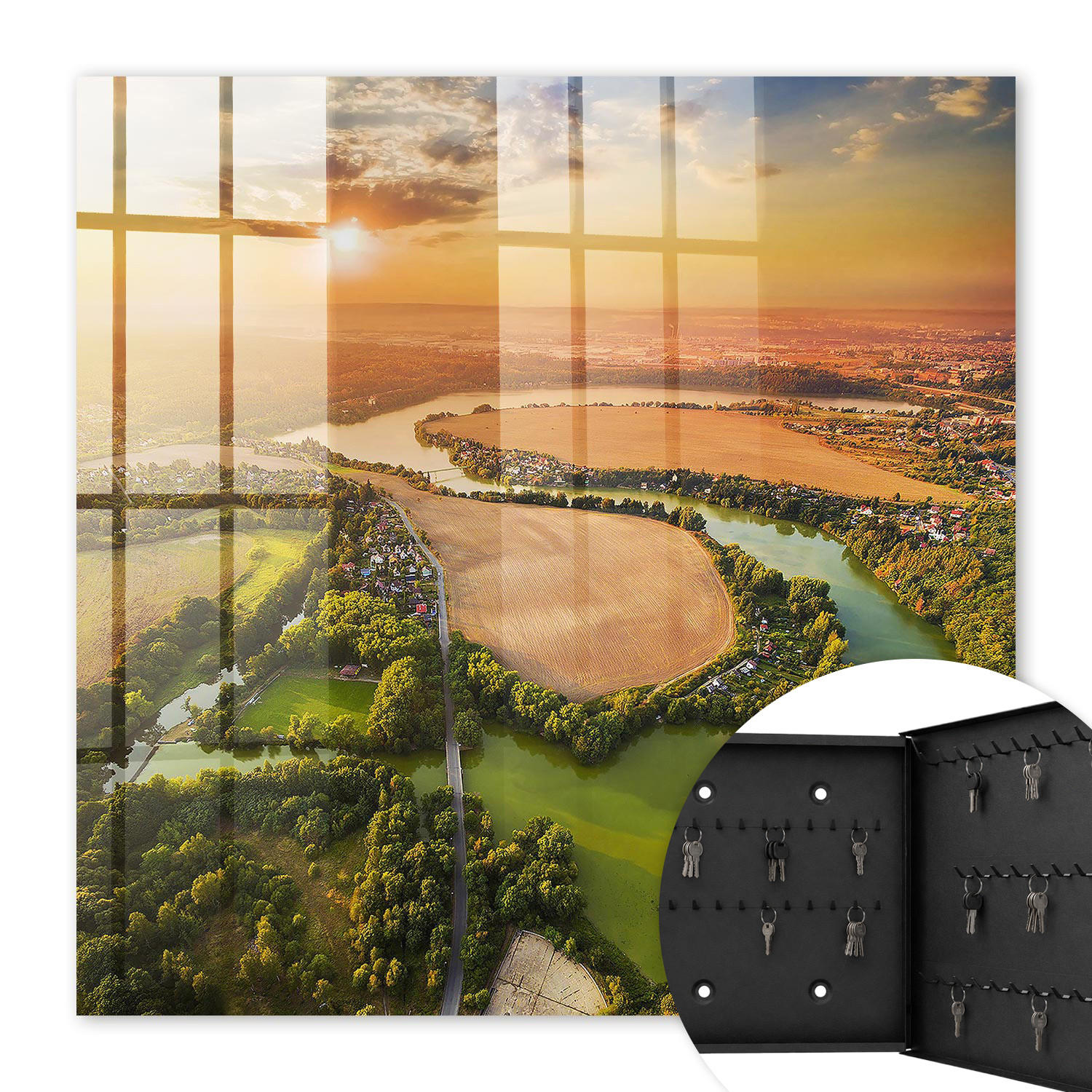 SCHLÜSSELBOX Schwarz 30x30 cm- Türöffnung nach rechts - Landschaft der Natur - Grün, Metall (30/30/5cm) - TULUP
