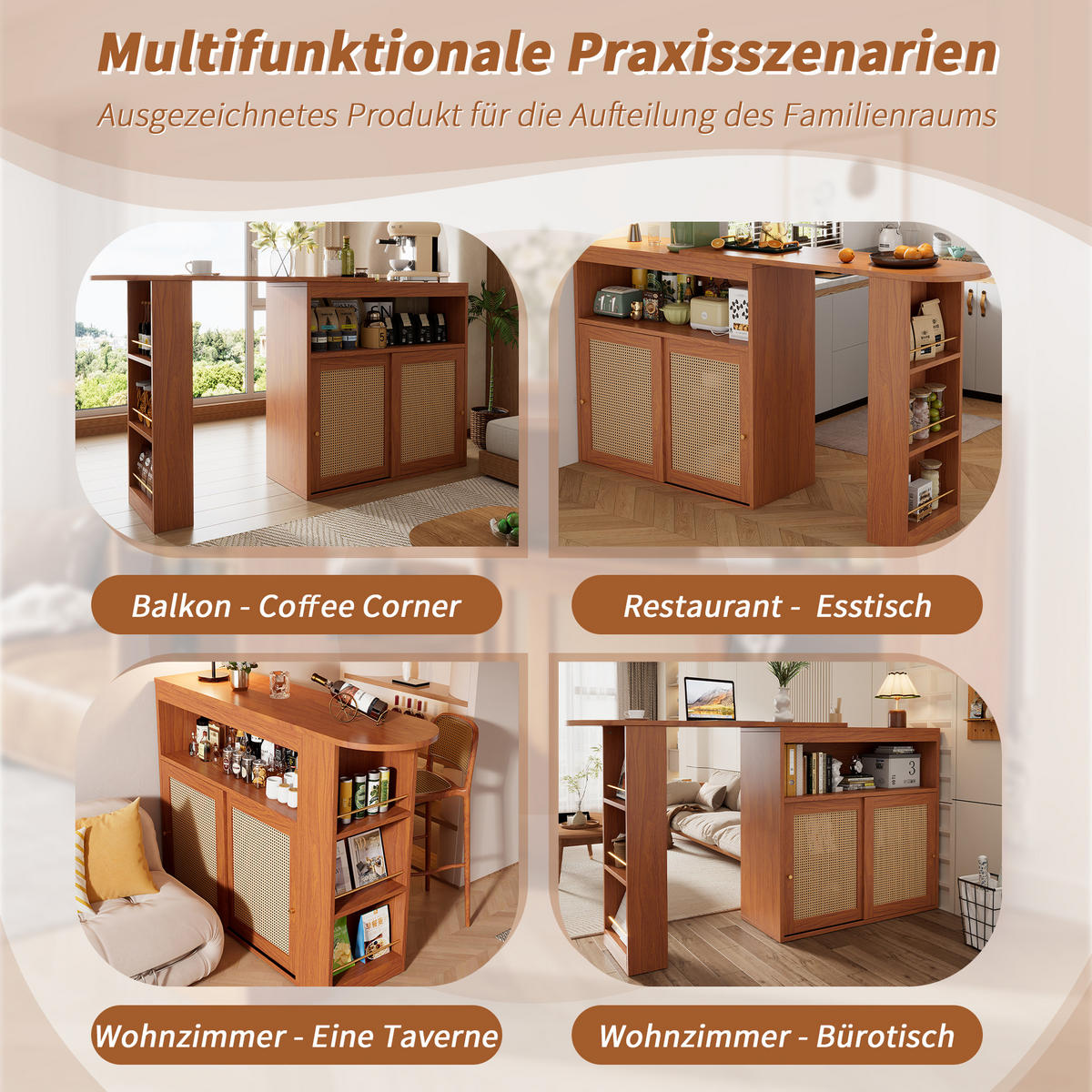 BARTISCH Braun 138-193/39/104 cm - Braun, Holzwerkstoff (39/104/193cm) - Urban Meuble