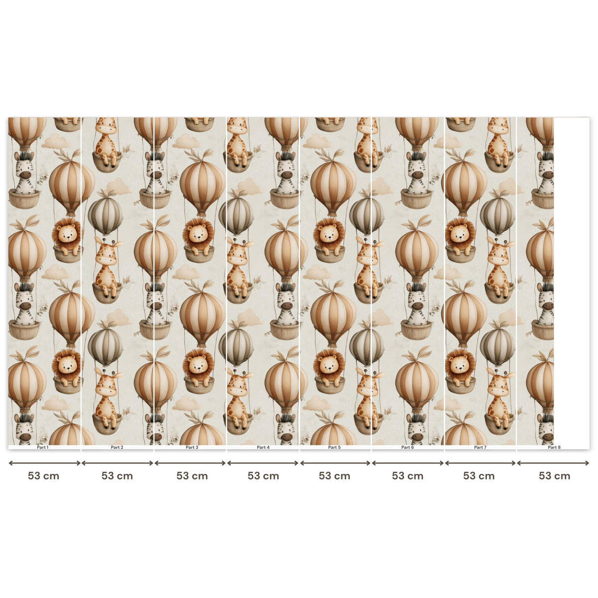 KINDERTAPETE - Safari - Heißluftballons - Taupe - 400x240 cm - Beige, Papier (400/240cm) - OnlyWow
