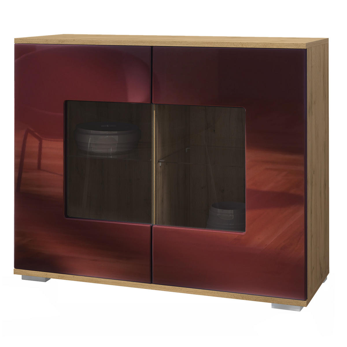 KOMMODE Grömitz Bordeaux Hochglanz - Bordeaux, Holzwerkstoff (92.5/75.5/35cm) - Vladon