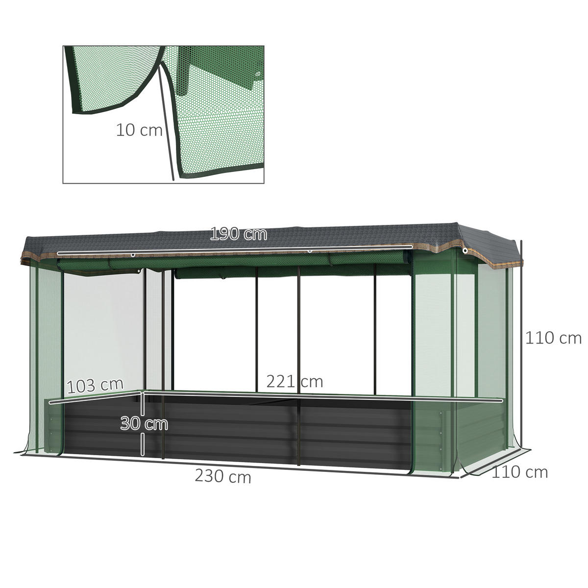 HOCHBEET für Balkon, Terrasse, Dunkelgrau, 230 x 110 x 110 cm - Dunkelgrau, Metall (110/110/230cm) - Outsunny