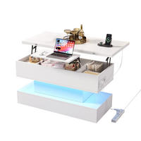COUCHTISCH 100x50x51.5 cm Weiß LED Lift USB Steckdose Stauraum - Weiß, Holzwerkstoff (100/50/51.5cm)