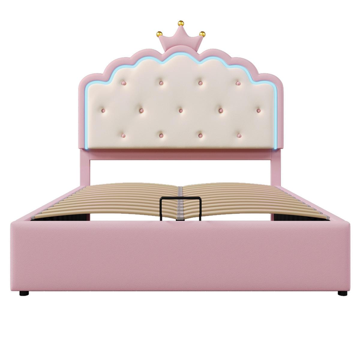 POLSTERBETT 140x200cm Rosa PU Kronprinzessinnenform Hydraulik LED-Licht - Pink, Holz (140/200cm) - FLIEKS