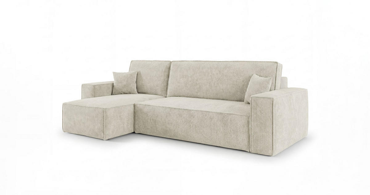 ECKSOFA CALIFORNIA MINI links weiß Cord Poso 100 - Schlaffunktion, Bettkasten - Weiß, Textil (245/140cm) - Cornero