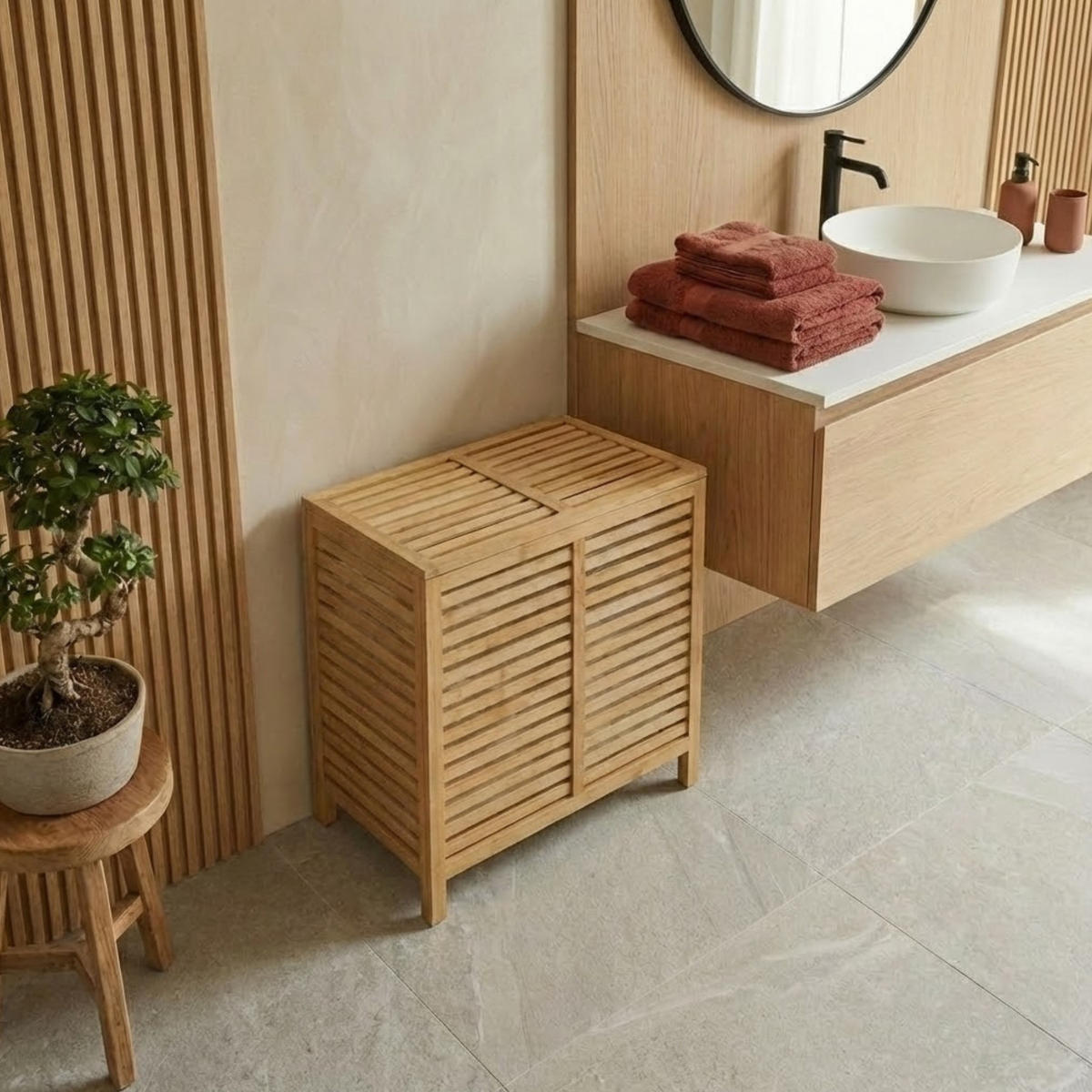 WÄSCHEKORB Moa 90l - Beige, Naturmaterialen (40/58.5/60cm)