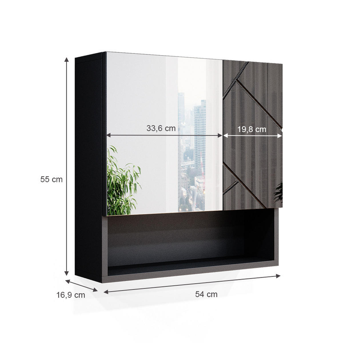 BADSPIEGELSCHRANK Irma Anthrazit Hochglanz 54 x 55 cm - Anthrazit, Holzwerkstoff (54/55/16.9cm) - Vicco
