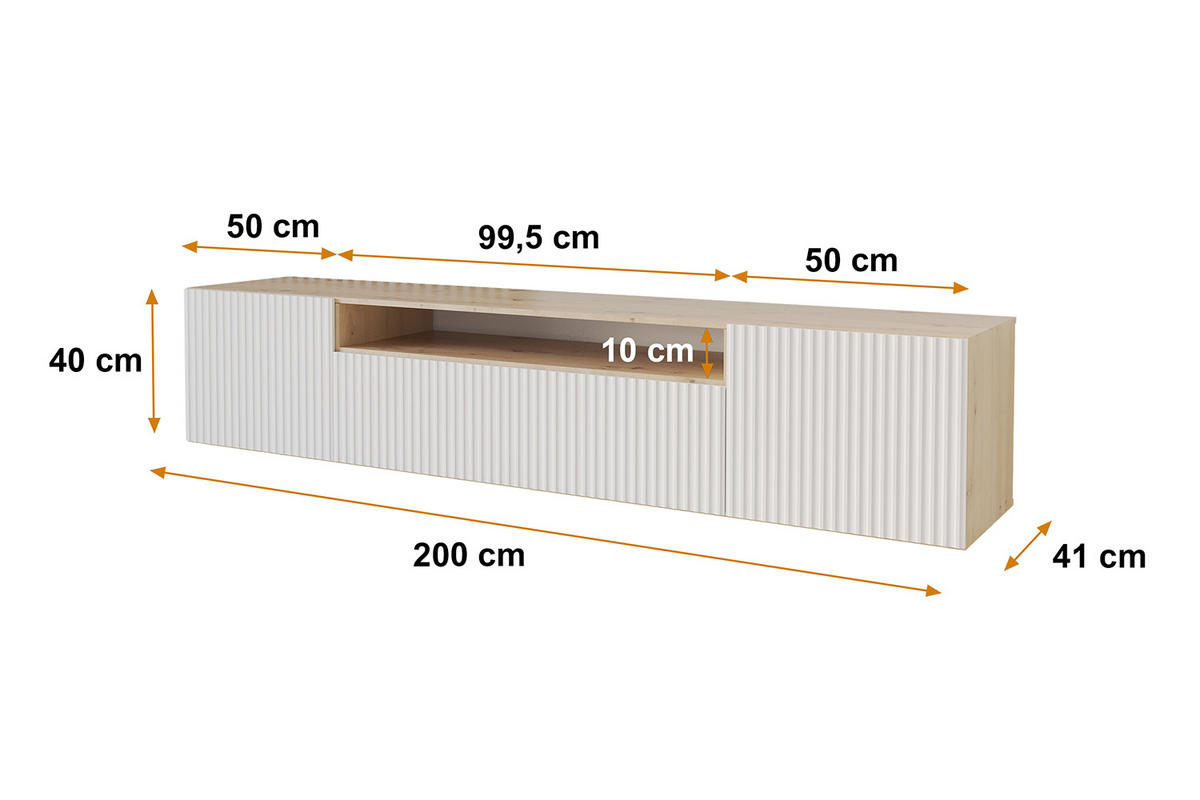 LOWBOARD NOA-2-W 200x40x41 cm - Artisan / Weiß - Weiß, Holzwerkstoff (200/40/41cm) - ALTDECOR