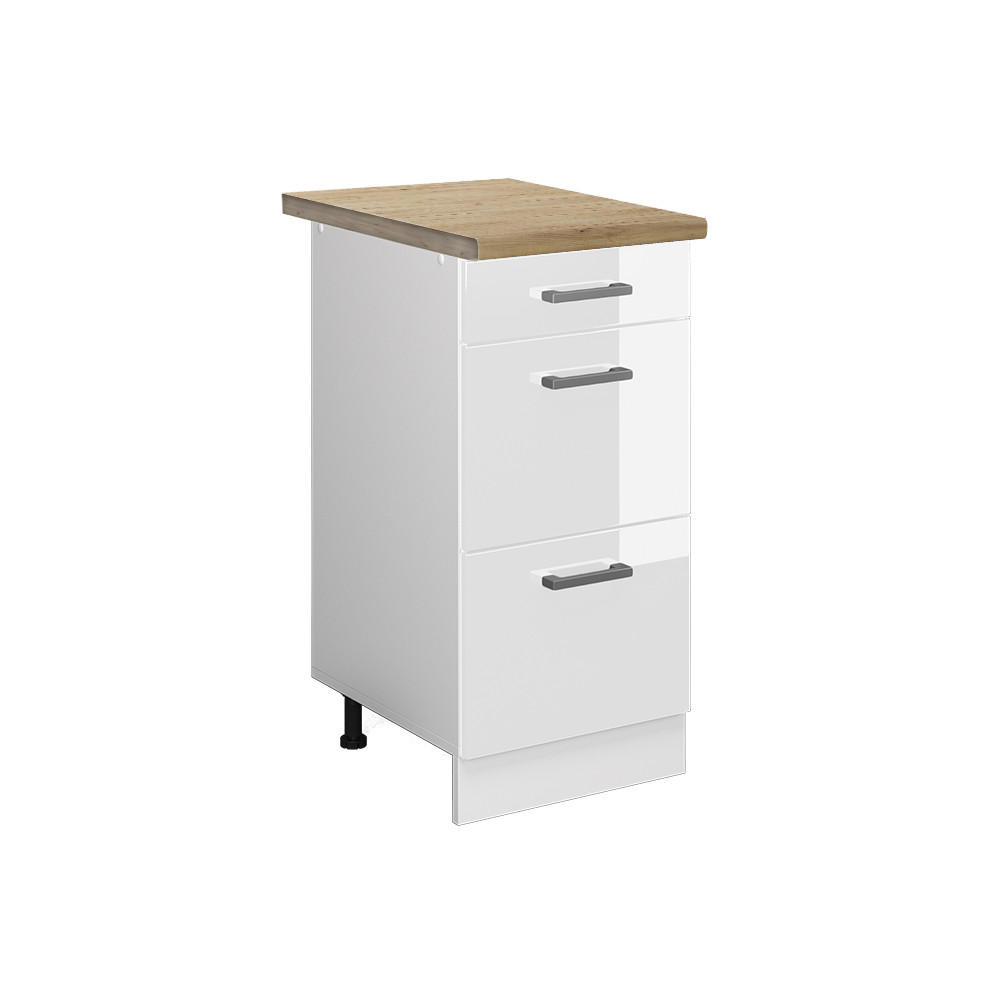 KÜCHENUNTERSCHRANK R-Line Weiß Hochglanz 40 cm mit Schubladen AP Eiche - Weiß Hochglanz/Weiß, Holzwerkstoff (40/81.6/60cm) - Vicco