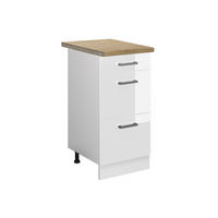 KÜCHENUNTERSCHRANK R-Line Weiß Hochglanz 40 cm mit Schubladen AP Eiche - Weiß Hochglanz/Weiß, Holzwerkstoff (40/81.6/60cm) - Vicco