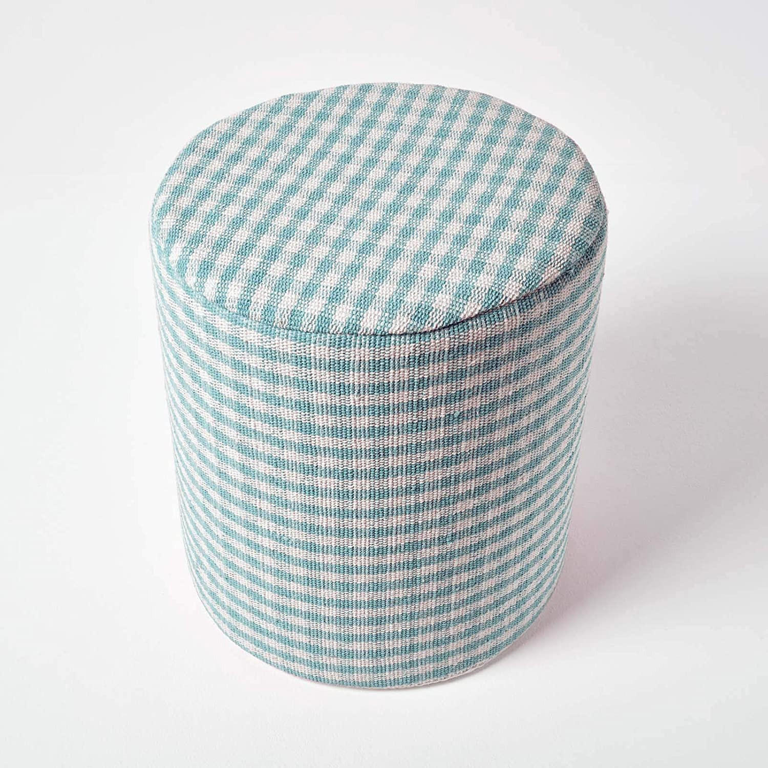 Thumbnail - Homescapes Sitzpouf, Blau, Textil, Kariert, Rund, 40x42x40 cm, Wohnzimmer, Hocker, Poufs