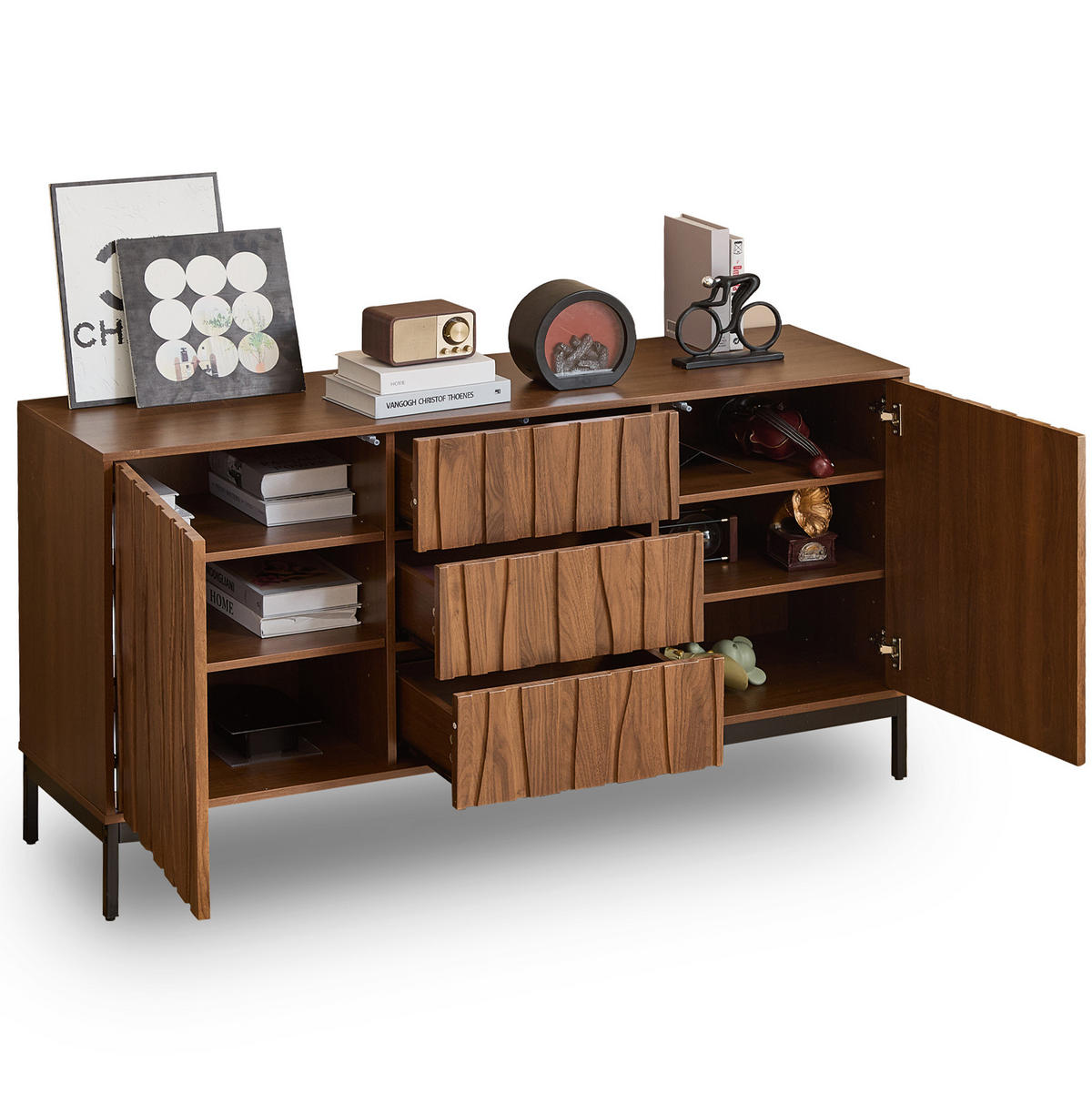 SIDEBOARD 150/40/80 cm dunkelbraun aus MDF mit verstellbaren Einlegeböden - Naturfarben, Holzwerkstoff (150/80/40cm) - OKWISH