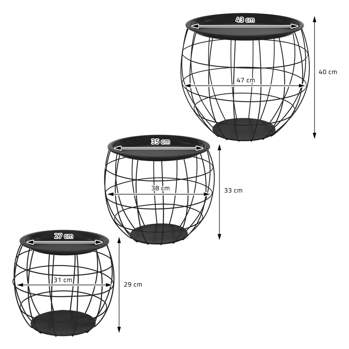 BEISTELLTISCH rund Schwarz Ø 43/35/27 - 40/33/29 cm 3er Set - Schwarz, Metall (43/43/40cm) - ML-DESIGN