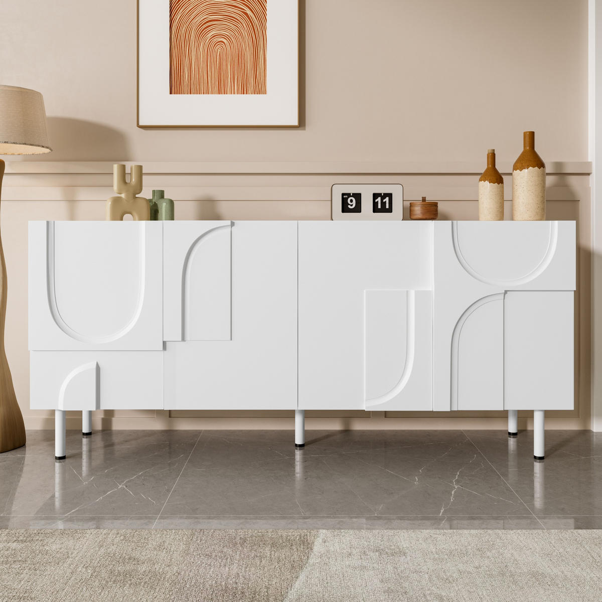 SIDEBOARD Weiß geometrisch modern Stauraum minimalist - Weiß, Holzwerkstoff (38.5/70/160cm) - FLIEKS