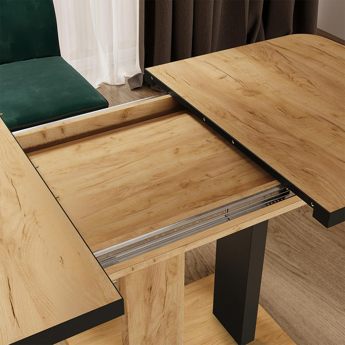 ESSTISCH Fenaro Schwarz/Eiche 120 x 80 cm 2 Teile - Eichefarben/Schwarz, Holzwerkstoff (80/120/77.3cm) - Vicco