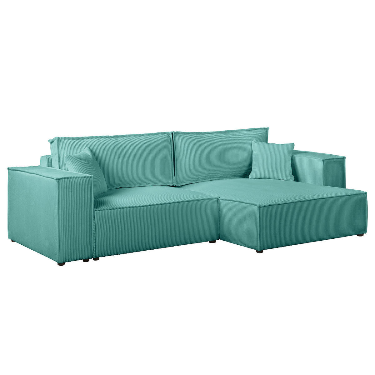 ECKSOFA mit Schlaffunktion - 255 cm - Türkis/Schwarz, Kunststoff/Textil (255/148cm) - home24