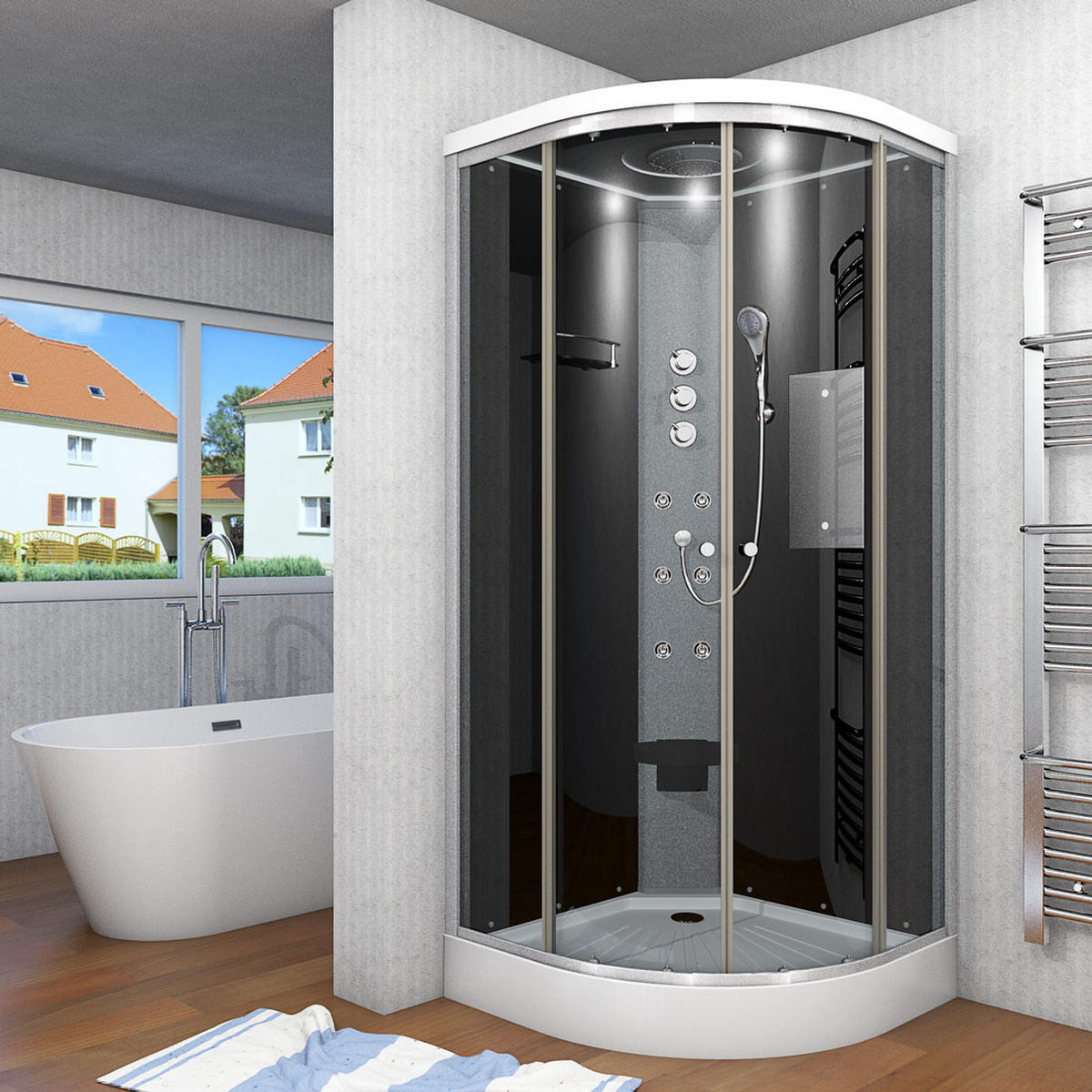 DUSCHE Fertigdusche D10-03T1 Schwarz 80x80 - Schwarz, Glas/Kunststoff (80/80/215cm) - AcquaVapore by Sandra Jentho