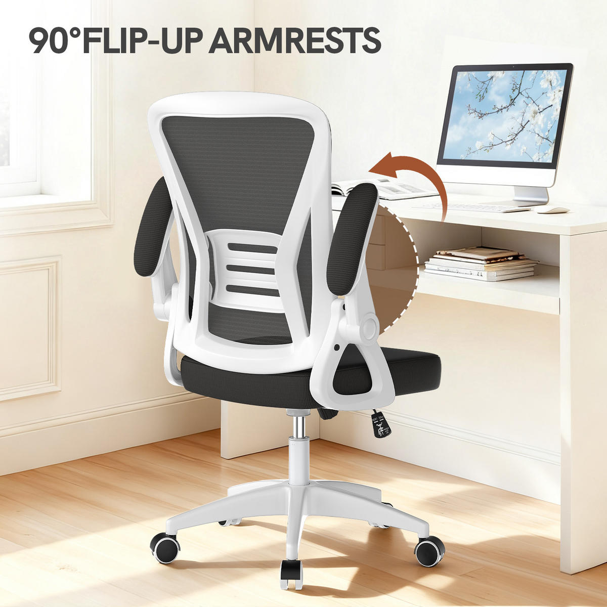 DREHSTUHL Netzbespannung Sitzkomfort Schwarz-Weiß - Weiß, Metall (23/52/62cm) - Rattrix