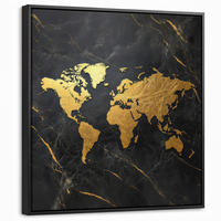 LEINWAND Bilder mit Rahmen - Weltkarte - Gold - Marmor - 50x50 - Goldfarben, Textil (50/50cm) - MuchoWow