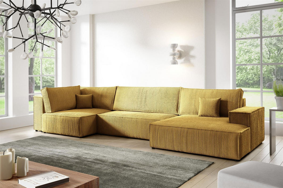 WOHNLANDSCHAFT Corunia - Gelb, Holzwerkstoff/Textil (398/70/148cm) - Fun Möbel