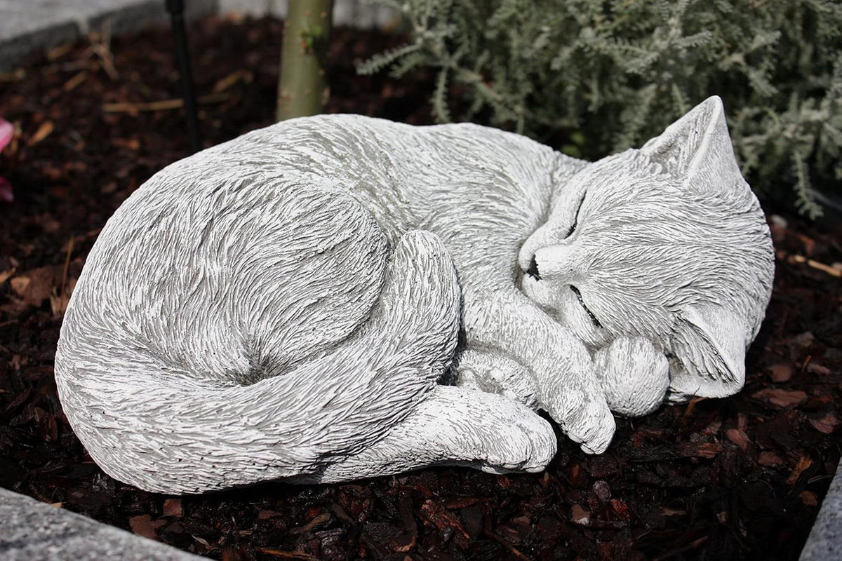 STEINFIGUR Katze schlafend eingerollt, frostfest, Steinguss, massiv - Grau, Stein (26/11/14cm) - stoneandstyle
