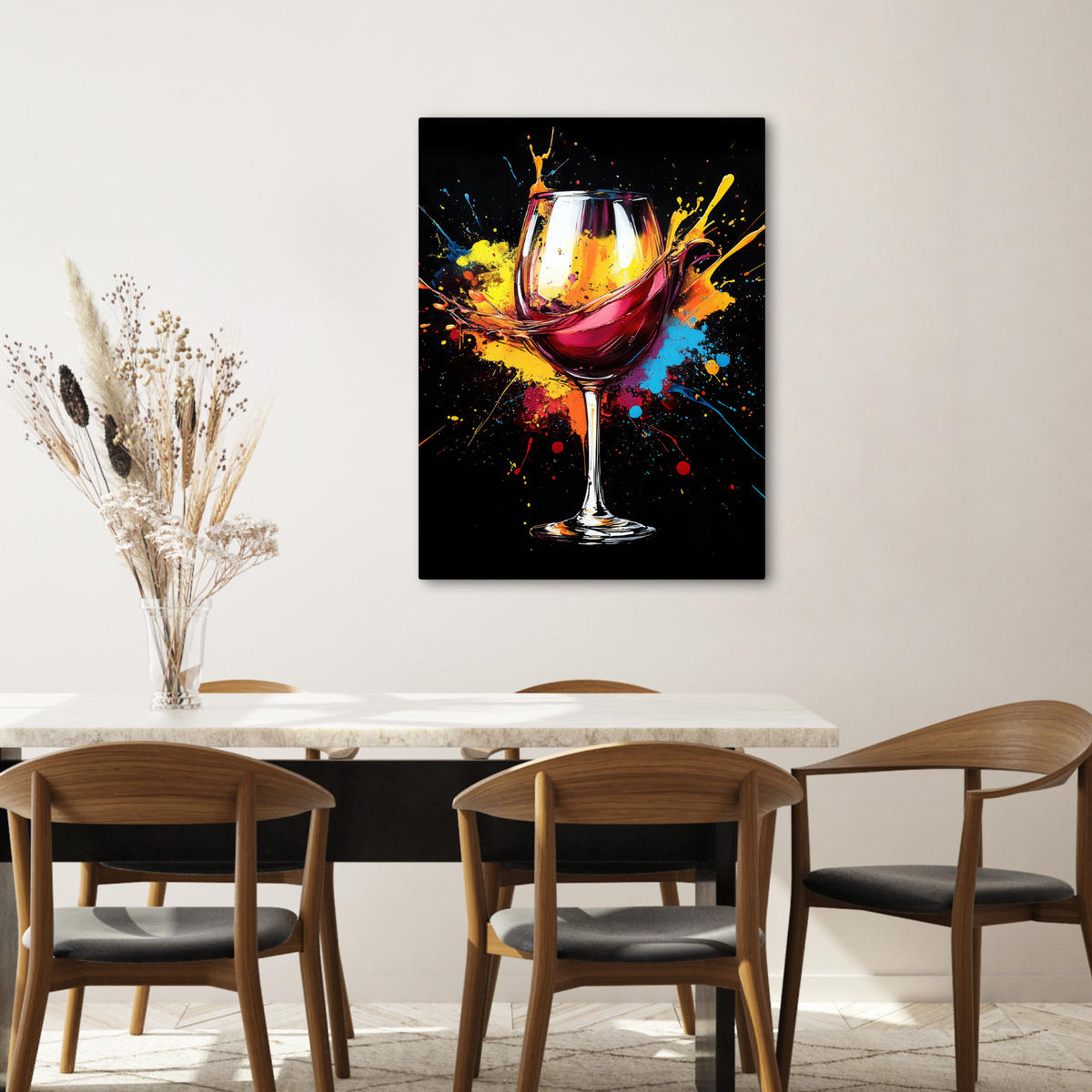 LEINWANDBILD Wein - Glas - Graffiti - Getränk - Rot - Farbe 60x80 cm - Weinrot, Textil (60/80cm) - MuchoWow