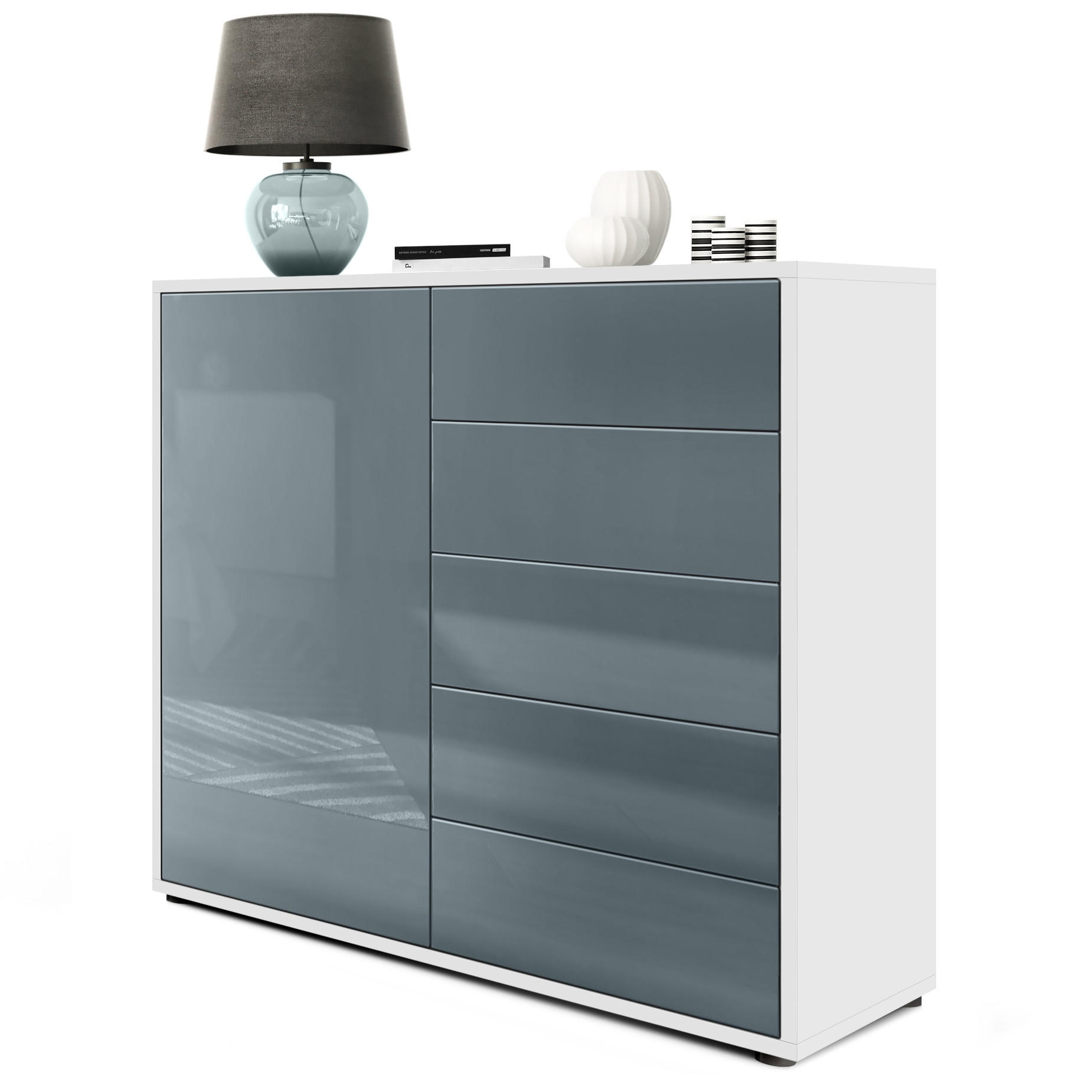 KOMMODE Ben Front in Grau Hochglanz - Grau, Holzwerkstoff (79/74/36cm) - Vladon